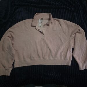 Pink Cropped Polo Sweatshirt